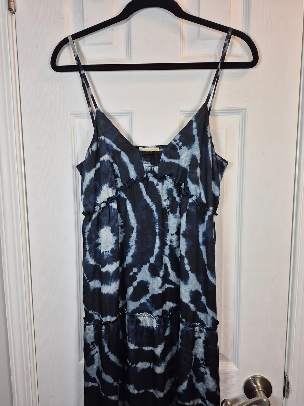 Michael Kors Tie Dye Maxi Dress Boho Tiered Satin Slip Summer Casual M - Picture 3 of 7